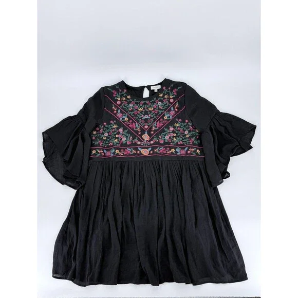 Boho Embroidered Babydoll Dress Black Cottagecore Flowy Fairy Style S - Picture 16 of 16